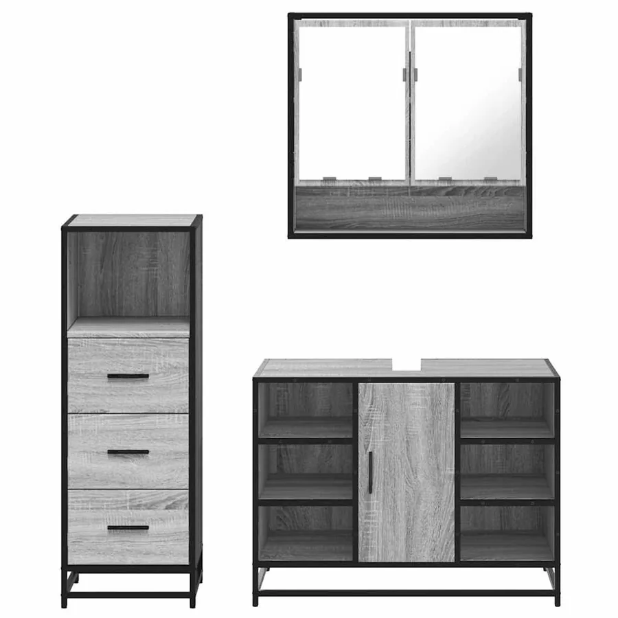 Ensemble de meubles de salle de bain 3 pcs Sonoma gris - 5