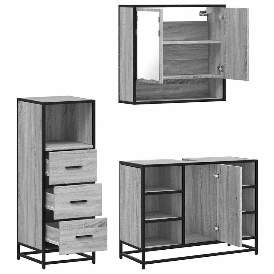 Ensemble de meubles de salle de bain 3 pcs Sonoma gris - 8