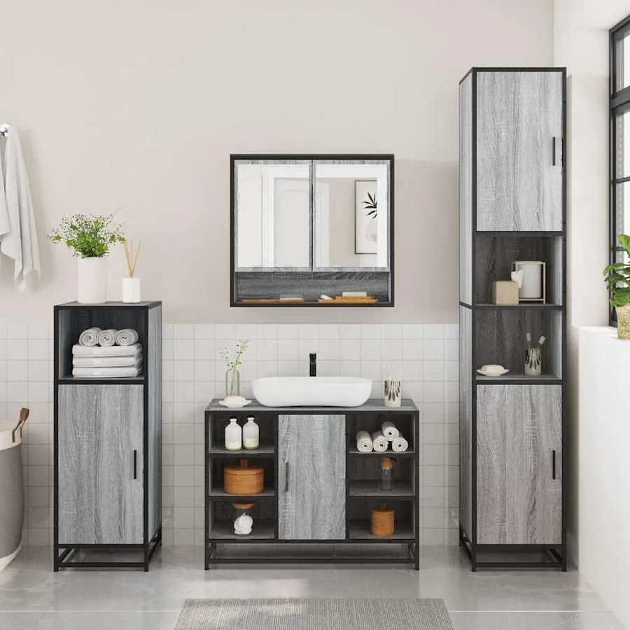 Ensemble de meubles de salle de bain 2 pcs Sonoma gris - 3