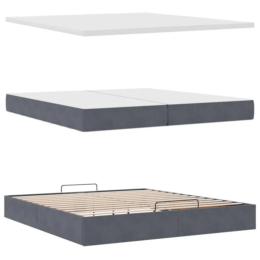 Cadre de lit ottoman avec matelas gris foncé 200x200 cm velours - 11