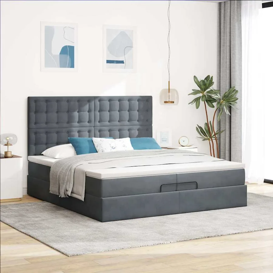 Cadre de lit ottoman avec matelas gris foncé 200x200 cm velours - 3