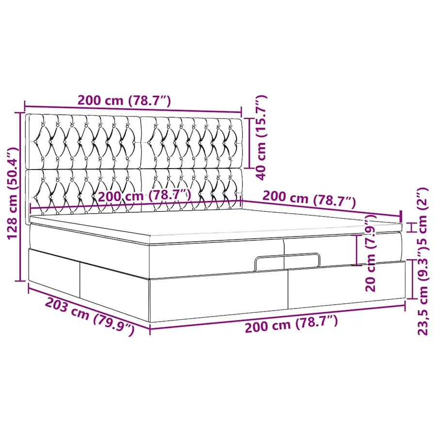 Cadre de lit ottoman avec matelas gris foncé 200x200 cm velours - 18