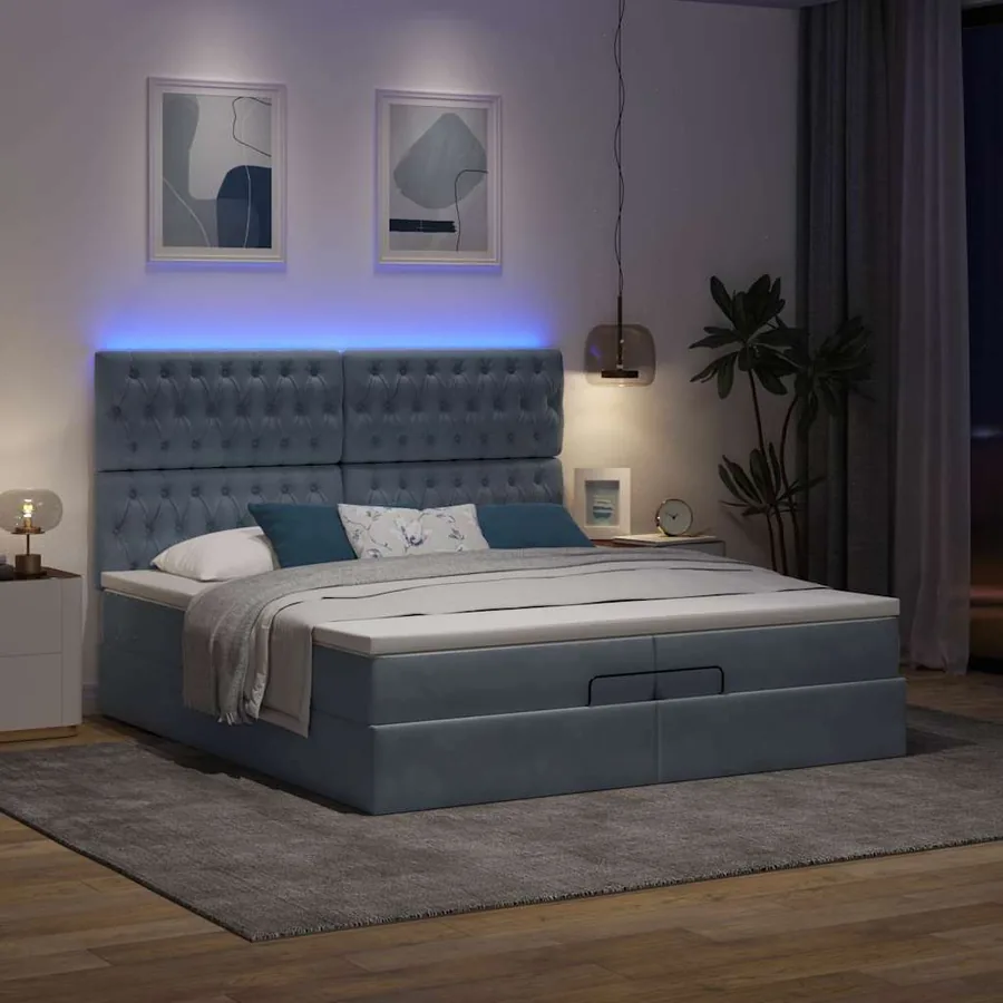 Cadre de lit ottoman avec matelas gris foncé 200x200 cm velours - 3