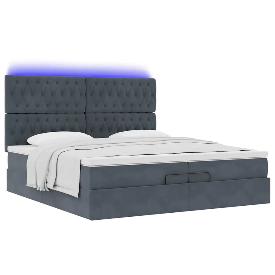 Cadre de lit ottoman avec matelas gris foncé 200x200 cm velours - 6