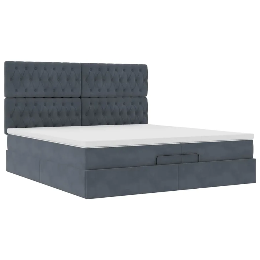 Cadre de lit ottoman avec matelas gris foncé 200x200 cm velours - 7