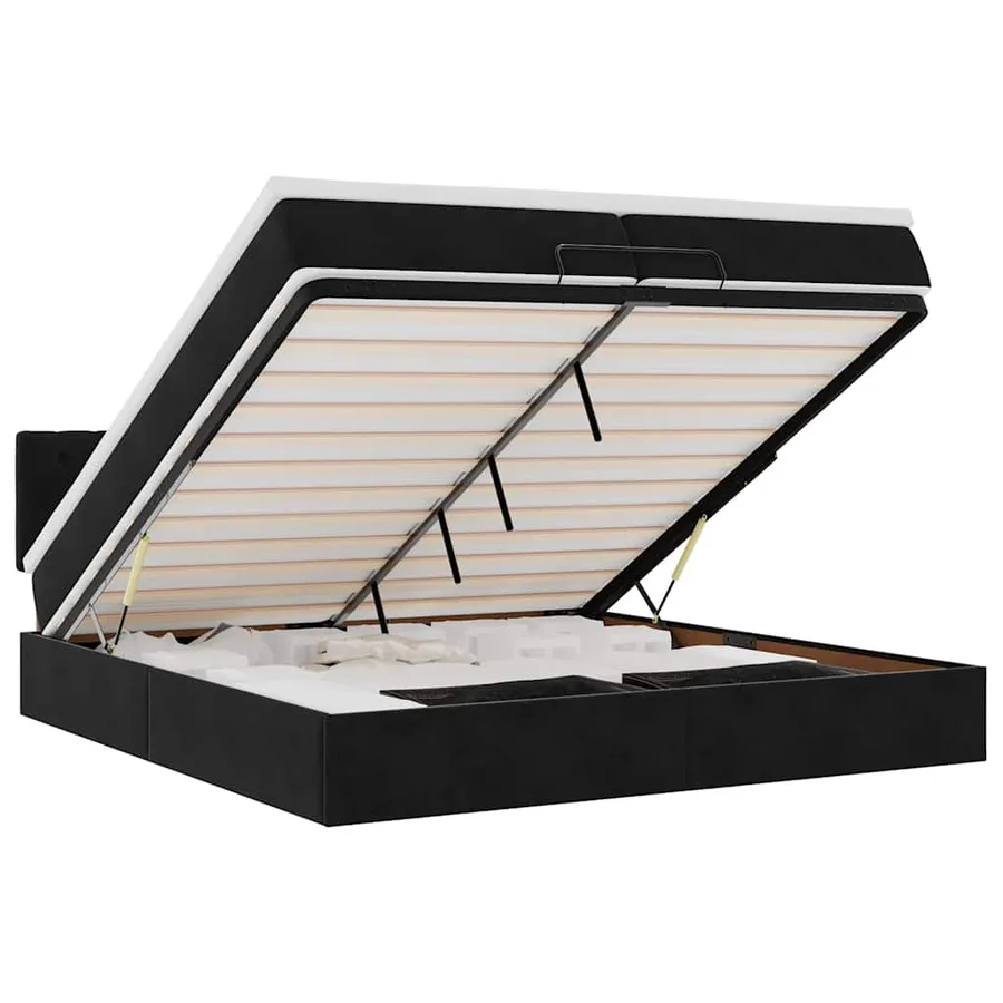 Cadre de lit ottoman avec matelas noir 200x200cm velours - 2