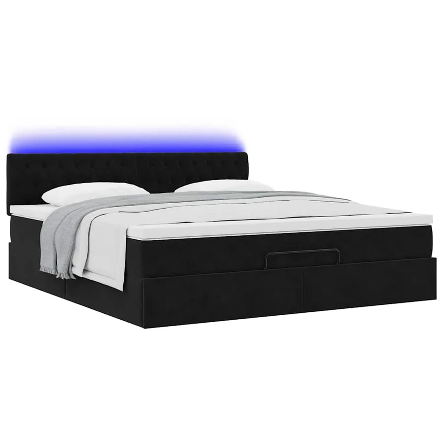 Cadre de lit ottoman avec matelas noir 200x200cm velours - 3