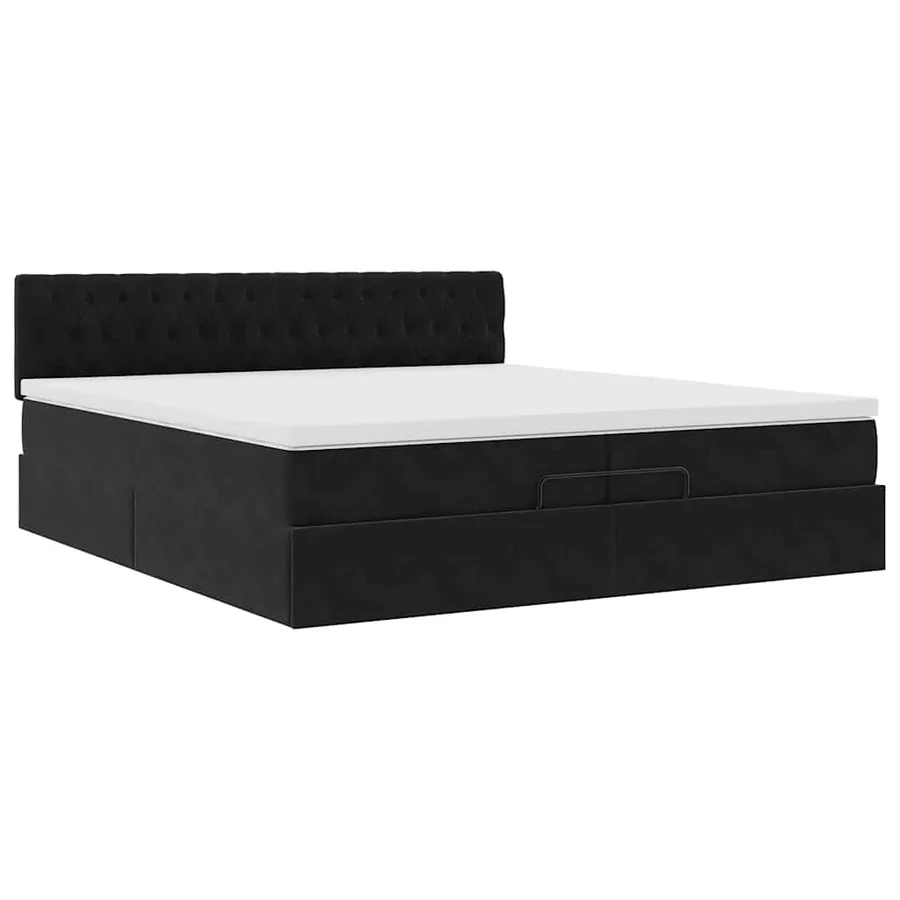 Cadre de lit ottoman avec matelas noir 200x200cm velours - 5