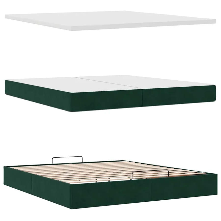Cadre de lit ottoman avec matelas vert foncé 200x200 cm velours - 12