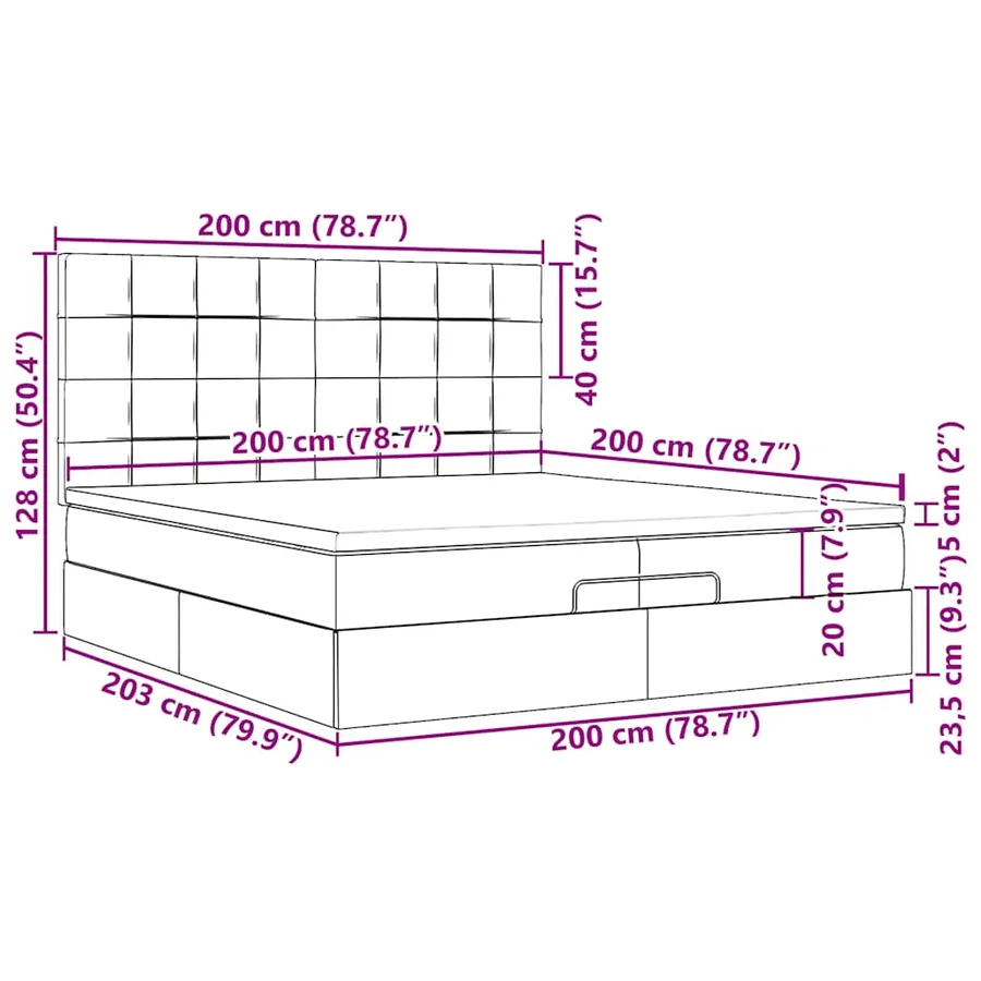 Cadre de lit ottoman avec matelas vert foncé 200x200 cm velours - 18