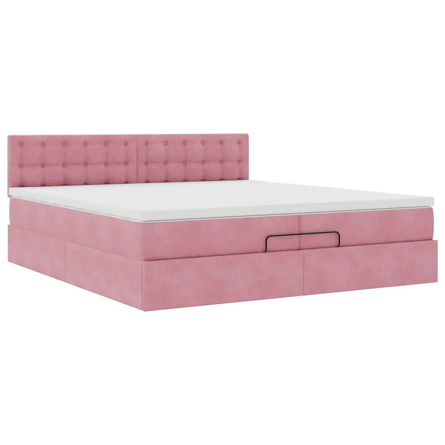 Cadre de lit ottoman avec matelas rose 200x200 cm velours - 7