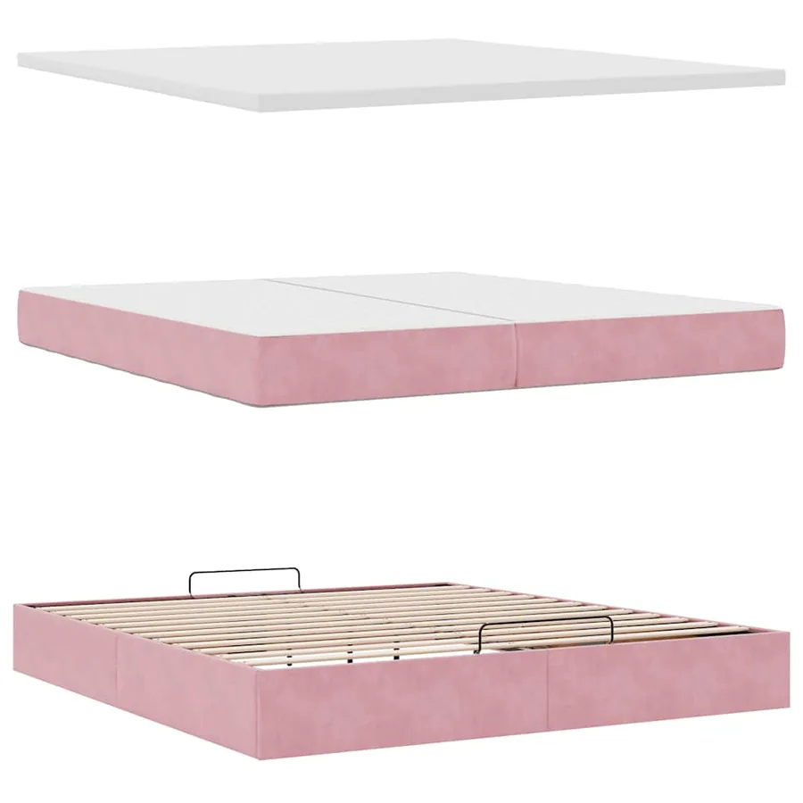Cadre de lit ottoman avec matelas rose 200x200 cm velours - 9