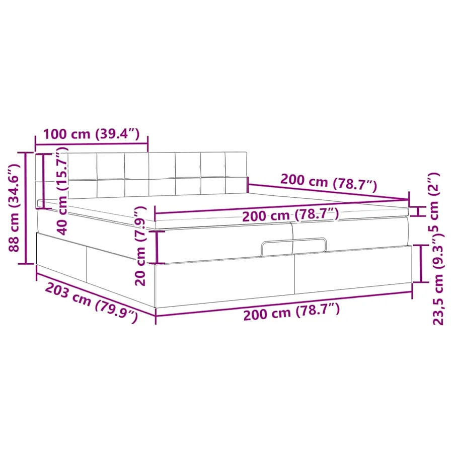Cadre de lit ottoman avec matelas rose 200x200 cm velours - 15