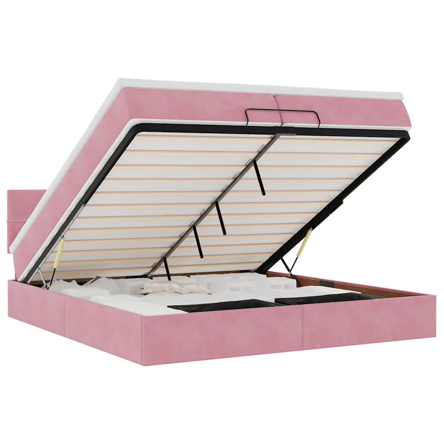 Cadre de lit ottoman avec matelas rose 200x200 cm velours - 2