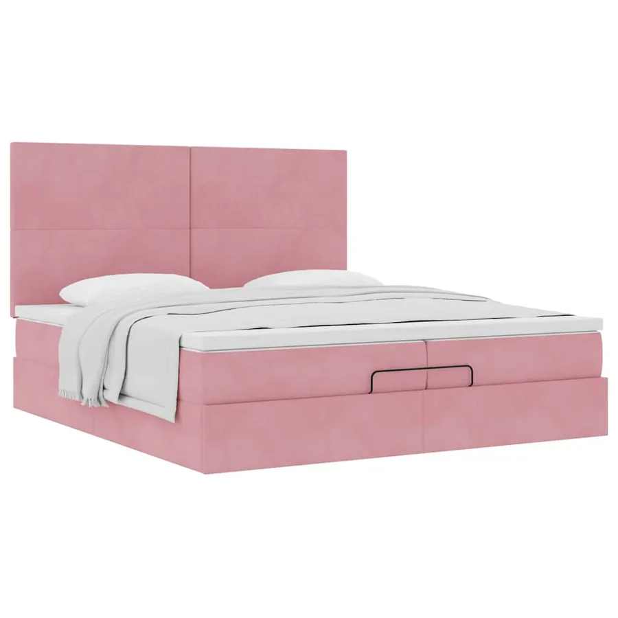 Cadre de lit ottoman avec matelas rose 200x200 cm velours - 5