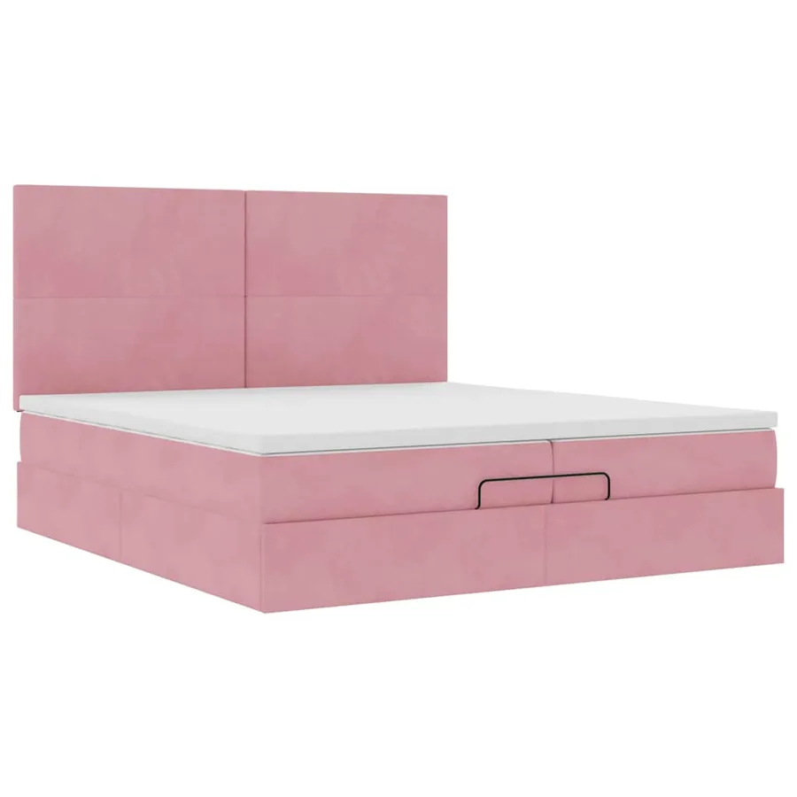 Cadre de lit ottoman avec matelas rose 200x200 cm velours - 6