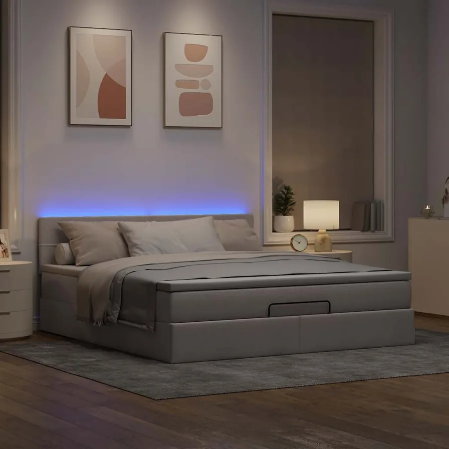 Lit ottoman avec matelas et LED Taupe 180x200cm tissu - 3