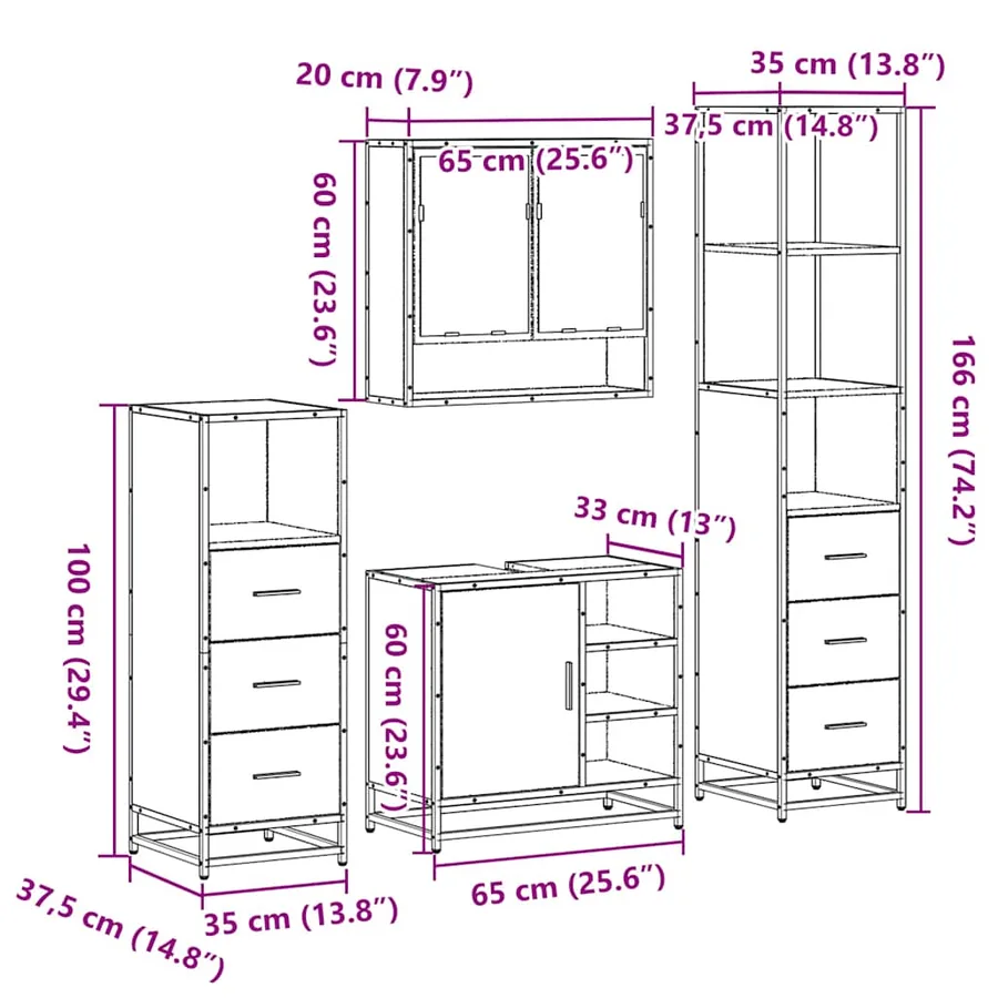 Ensemble meubles salle de bain 4 pcs chêne fumé bois ingénierie - 11