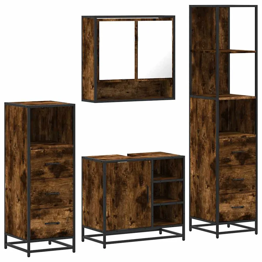 Ensemble meubles salle de bain 4 pcs chêne fumé bois ingénierie - 2