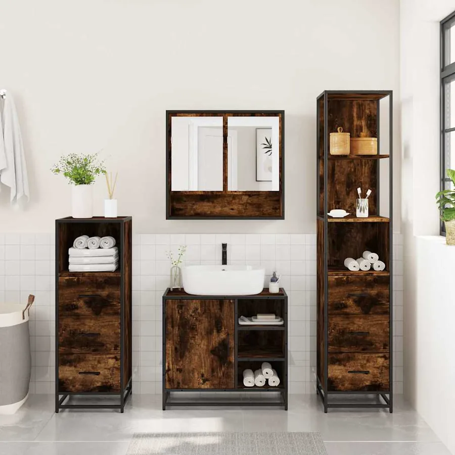 Ensemble meubles salle de bain 4 pcs chêne fumé bois ingénierie - 4