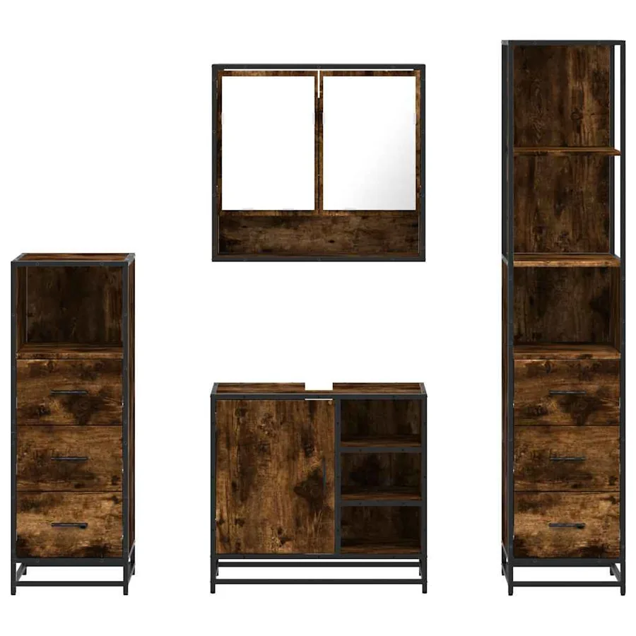 Ensemble meubles salle de bain 4 pcs chêne fumé bois ingénierie - 5