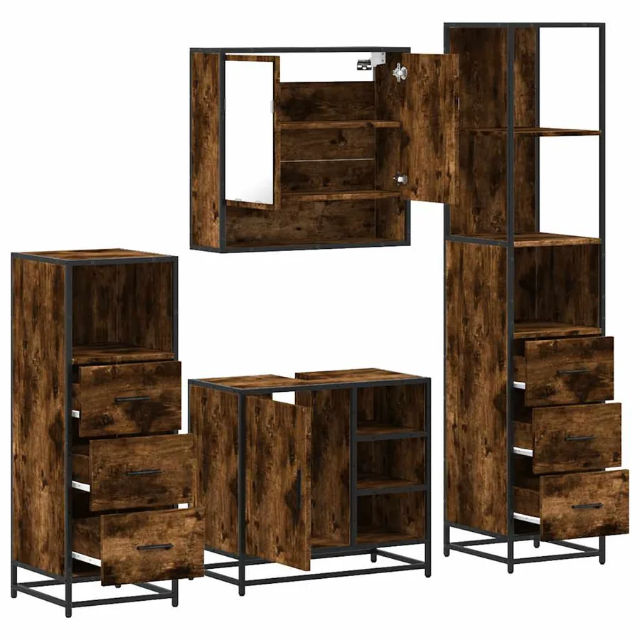Ensemble meubles salle de bain 4 pcs chêne fumé bois ingénierie - 6