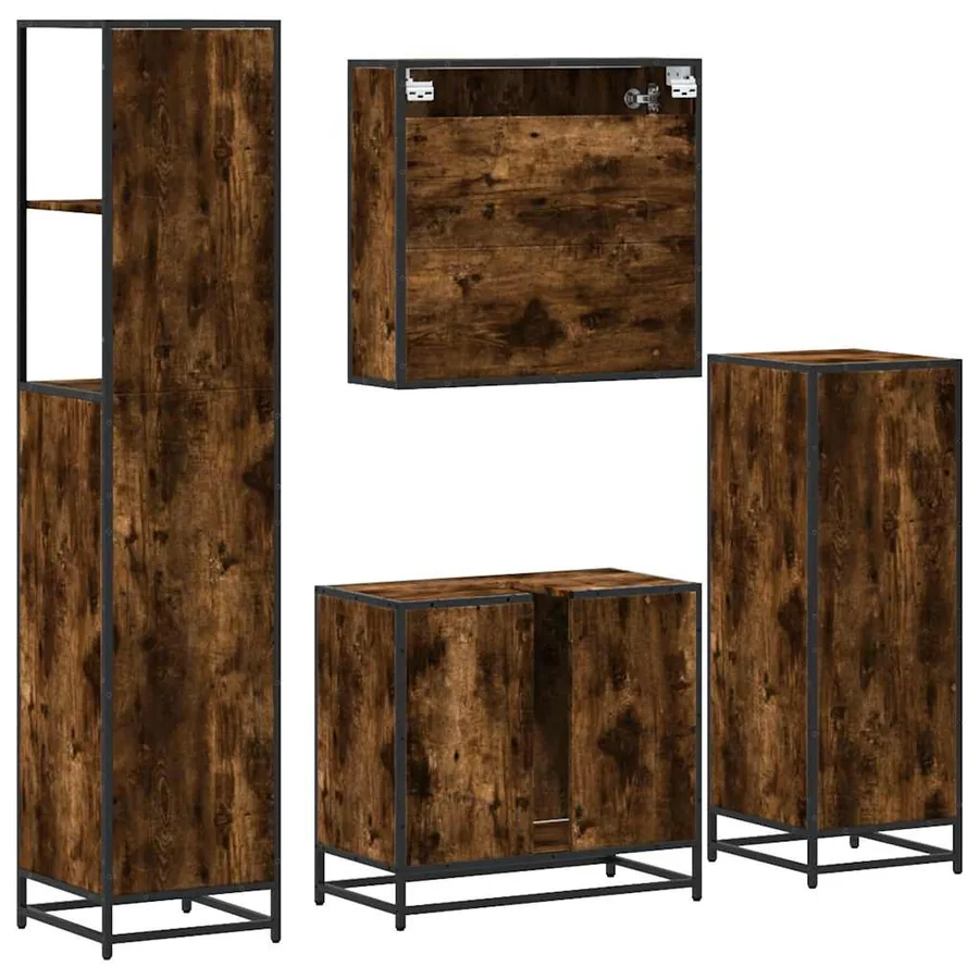 Ensemble meubles salle de bain 4 pcs chêne fumé bois ingénierie - 8