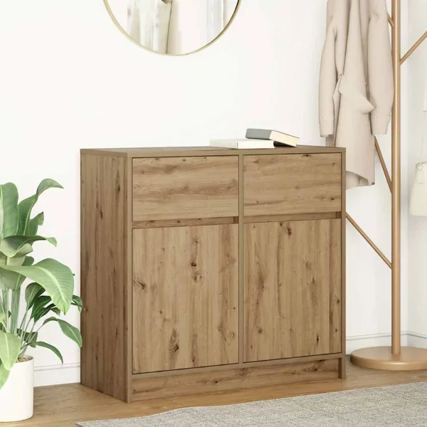 Buffet avec tiroir chêne artisanal 80x34x76cm bois d'ingénierie