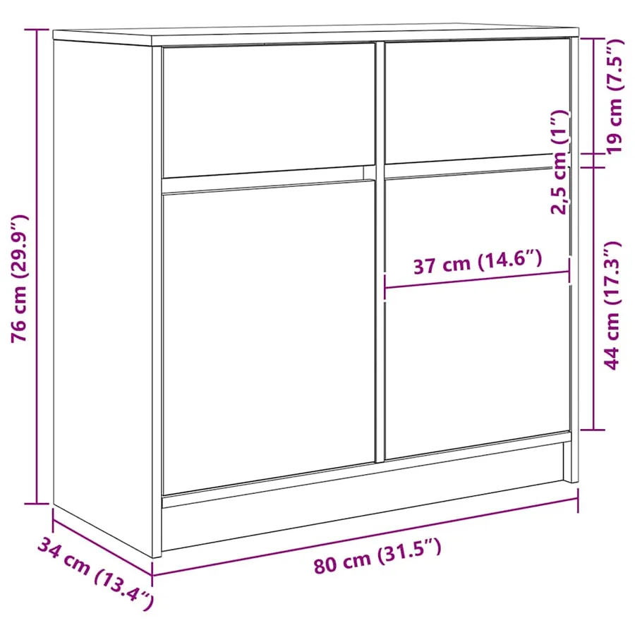 Buffet avec tiroir chêne artisanal 80x34x76cm bois d'ingénierie - 13