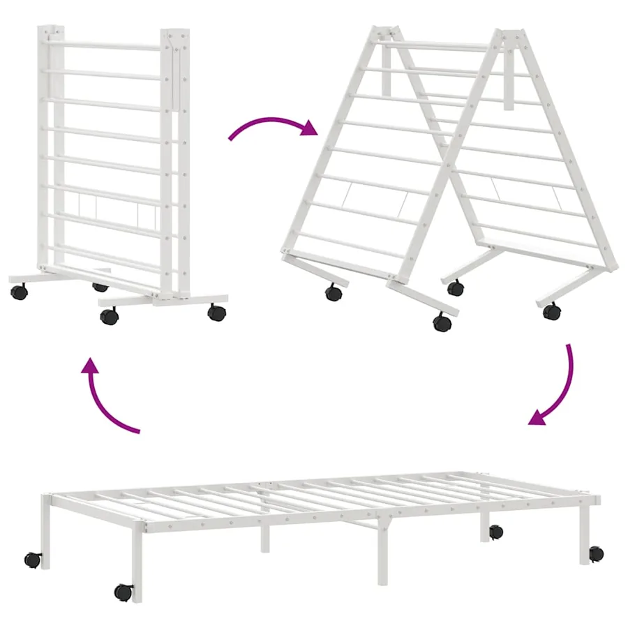 Cadre de lit sans matelas pliable blanc 90x200 cm acier - 9
