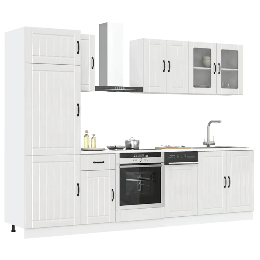 Ensemble de 8 meubles de cuisine "Lucca" en bois d'ingénierie blanc brillant