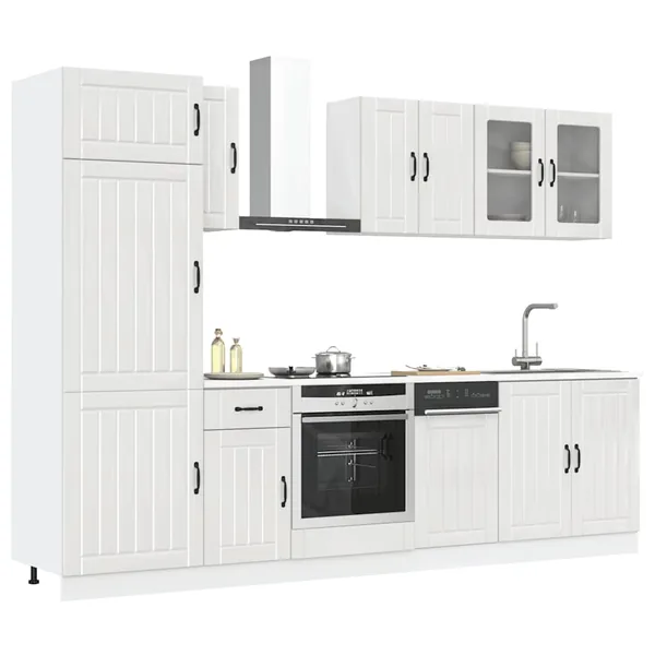 Ensemble de 8 meubles de cuisine "Lucca" en bois d'ingénierie blanc brillant