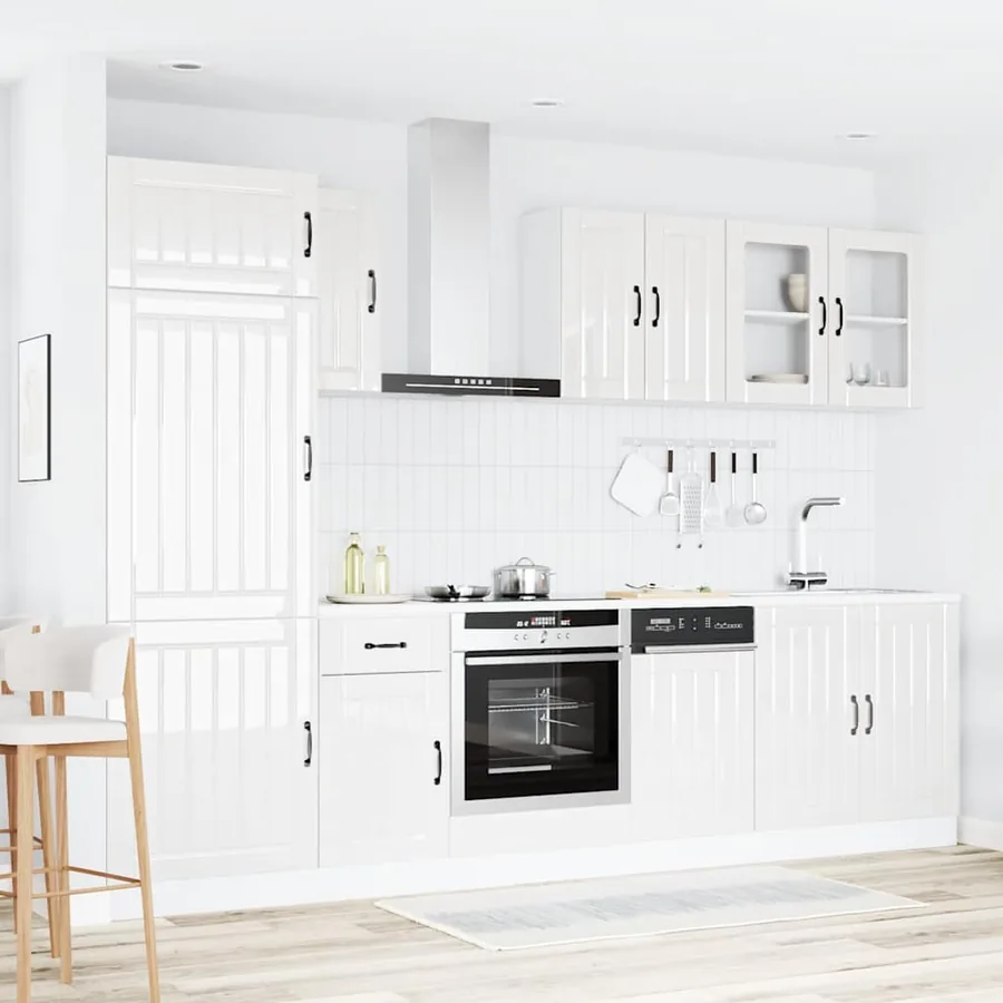 Ensemble de 8 meubles de cuisine "Lucca" en bois d'ingénierie blanc brillant - 3