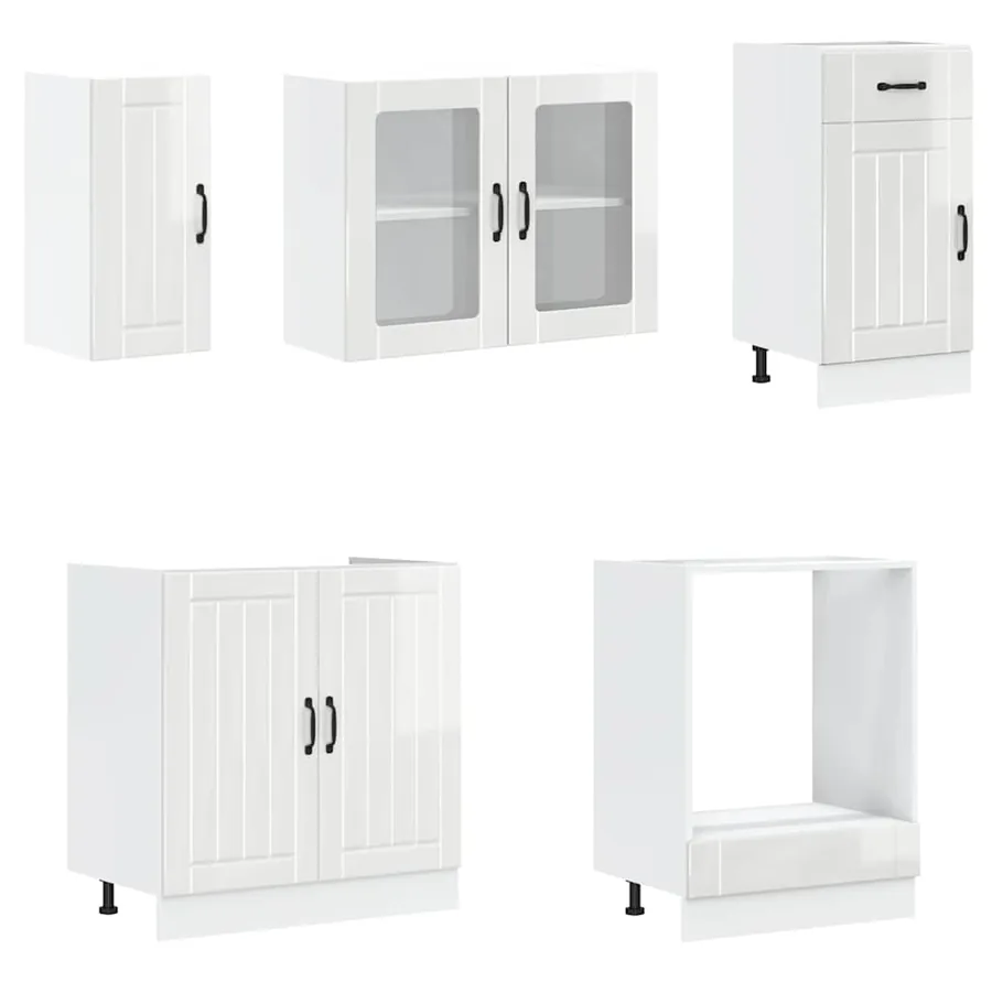 Ensemble de 8 meubles de cuisine "Lucca" en bois d'ingénierie blanc brillant - 4
