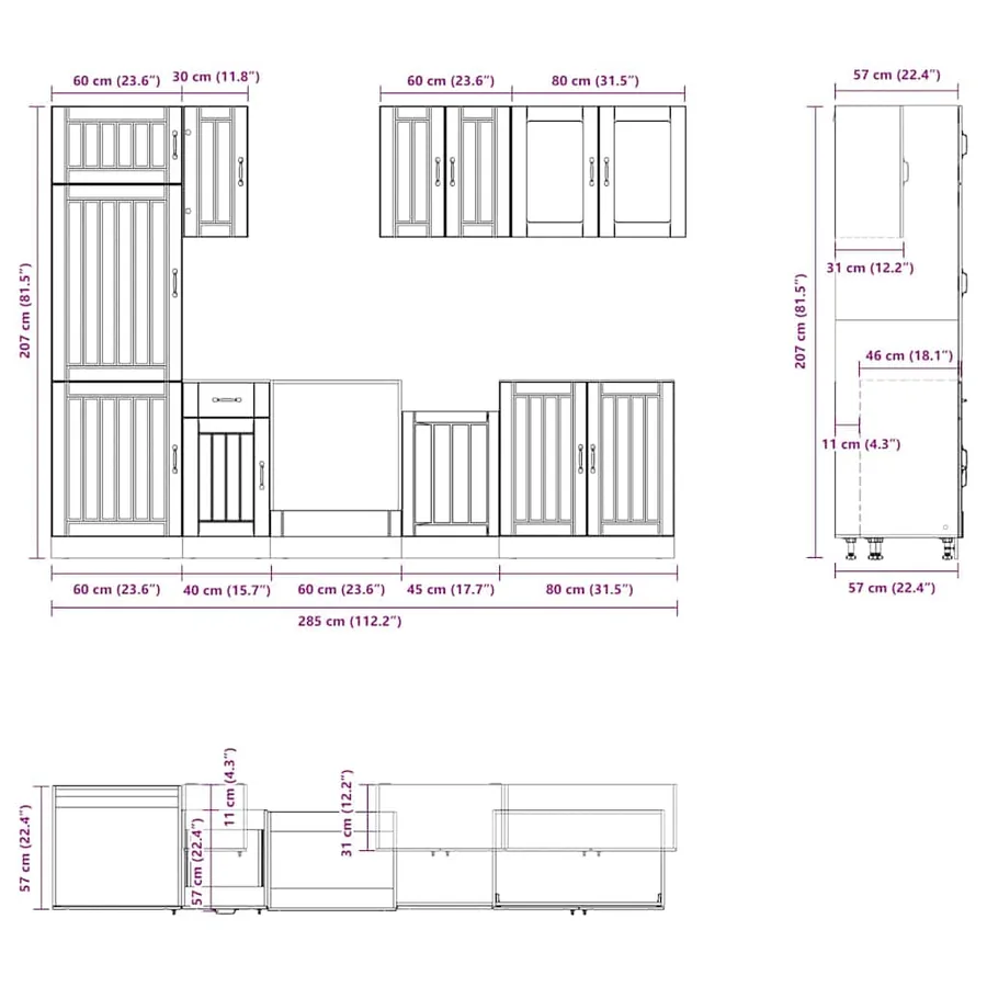 Ensemble de 8 meubles de cuisine "Lucca" en bois d'ingénierie blanc brillant - 8