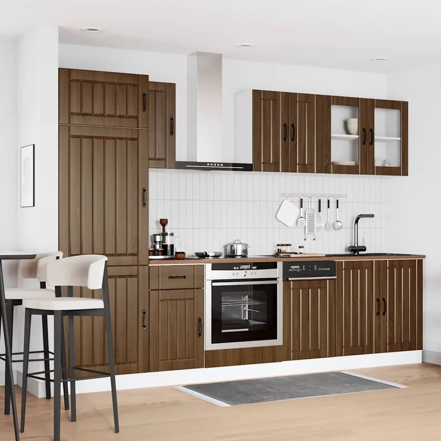 Ensemble de 8 meubles de cuisine "Lucca" en chêne brun contrecollé - 3