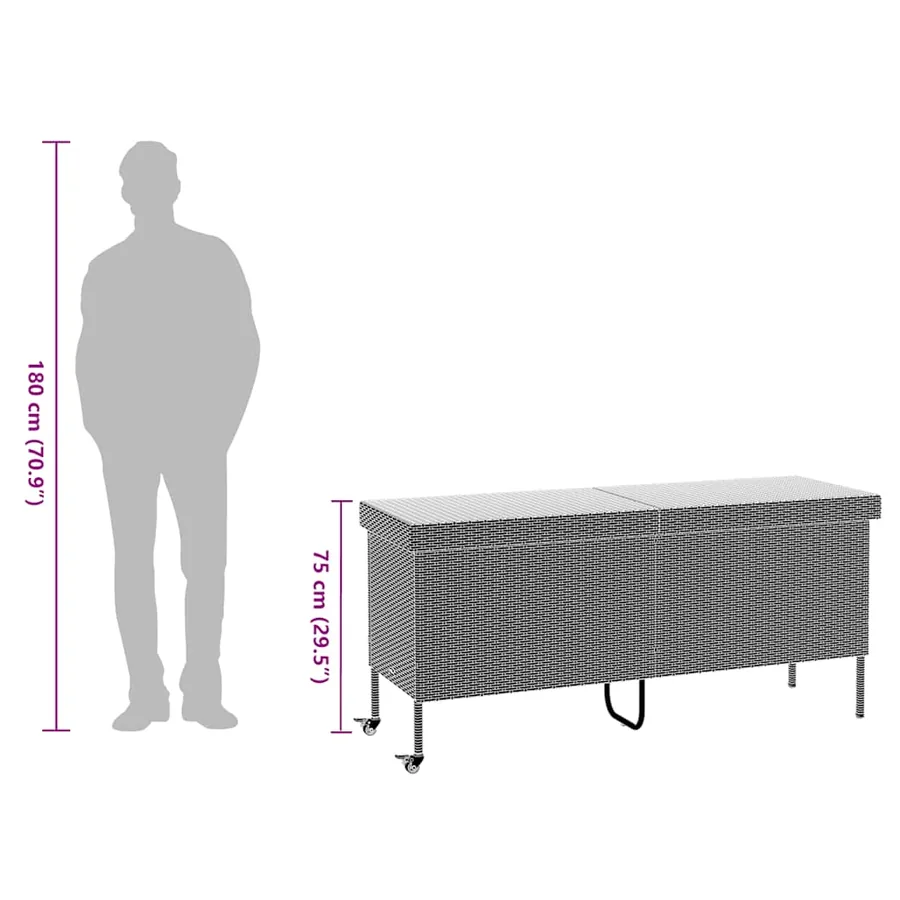 Boîte rangement jardin roues beige 160x55x75 cm résine tressée - 12