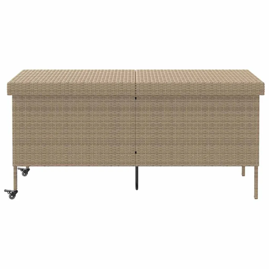 Boîte rangement jardin roues beige 160x55x75 cm résine tressée - 3