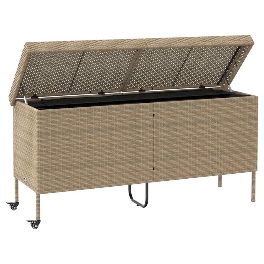 Boîte rangement jardin roues beige 160x55x75 cm résine tressée - 4