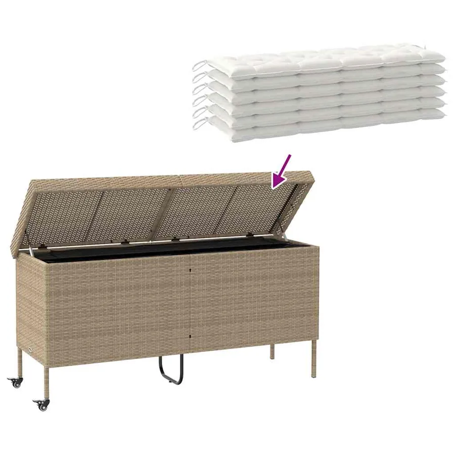Boîte rangement jardin roues beige 160x55x75 cm résine tressée - 7