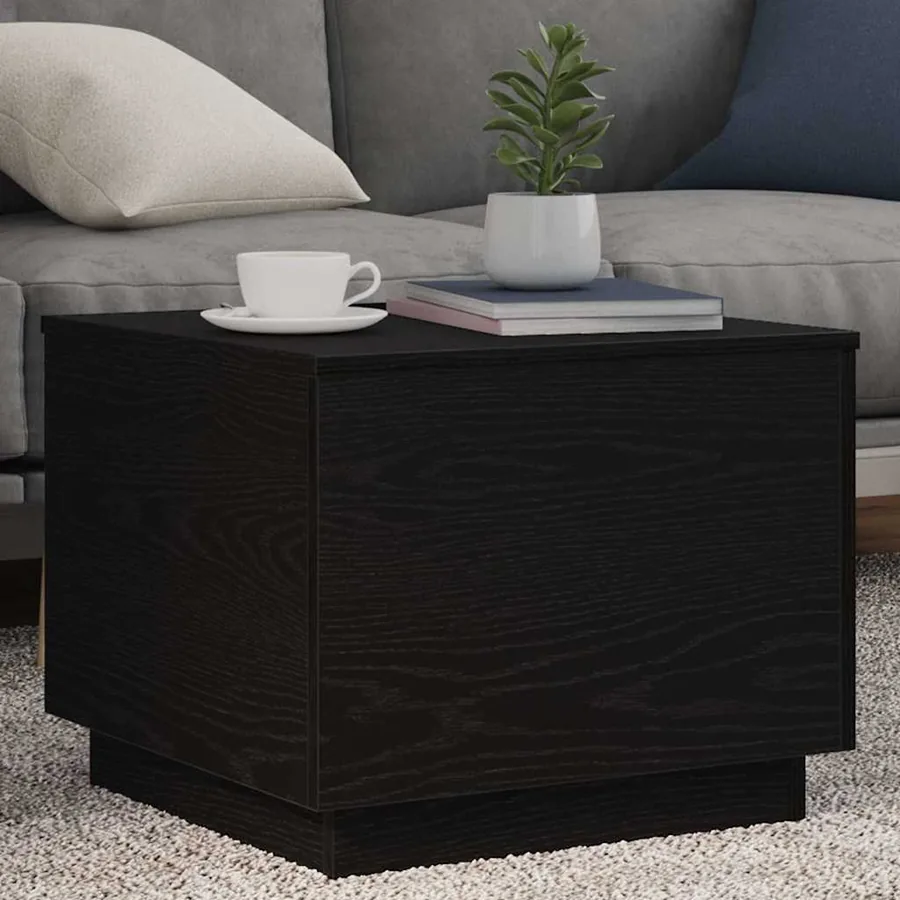 Table basse avec lumières LED chêne noir 50x50x40 cm