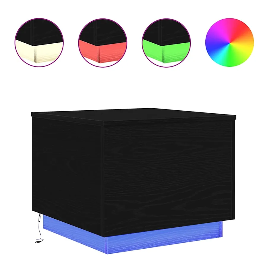 Table basse avec lumières LED chêne noir 50x50x40 cm - 2