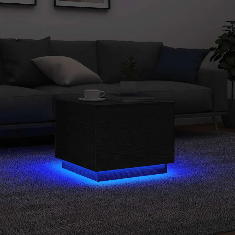 Table basse avec lumières LED chêne noir 50x50x40 cm - 5