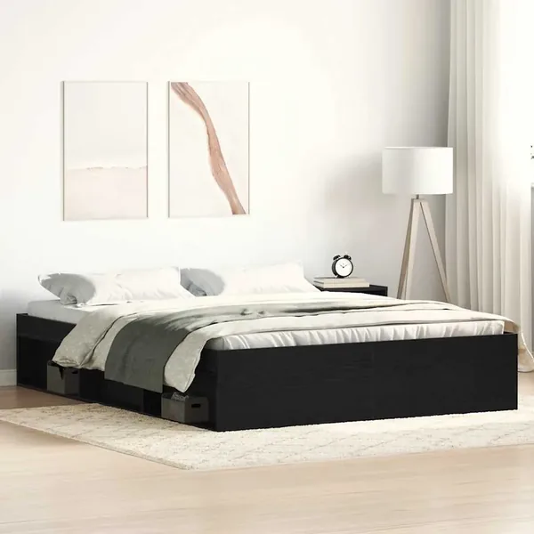 Cadre de lit sans matelas en chêne noir 160x200 cm bois d'ingénierie