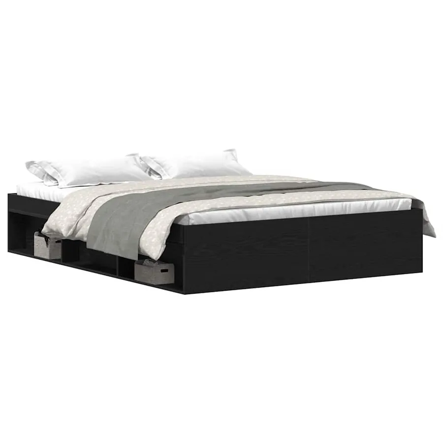 Cadre de lit sans matelas en chêne noir 160x200 cm bois d'ingénierie - 2