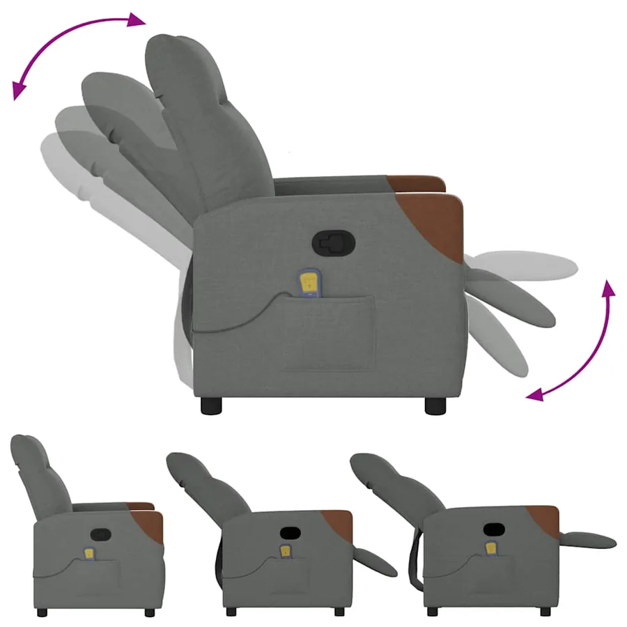 Fauteuil inclinable de massage en tissu gris foncé - 6