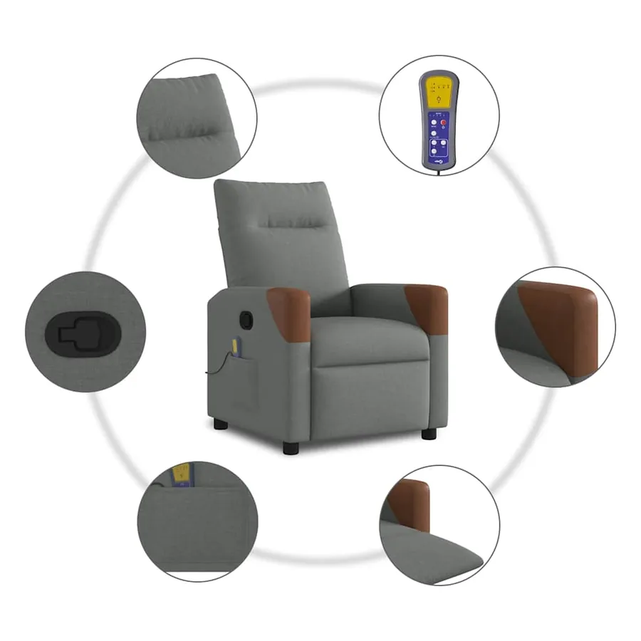 Fauteuil inclinable de massage en tissu gris foncé - 8