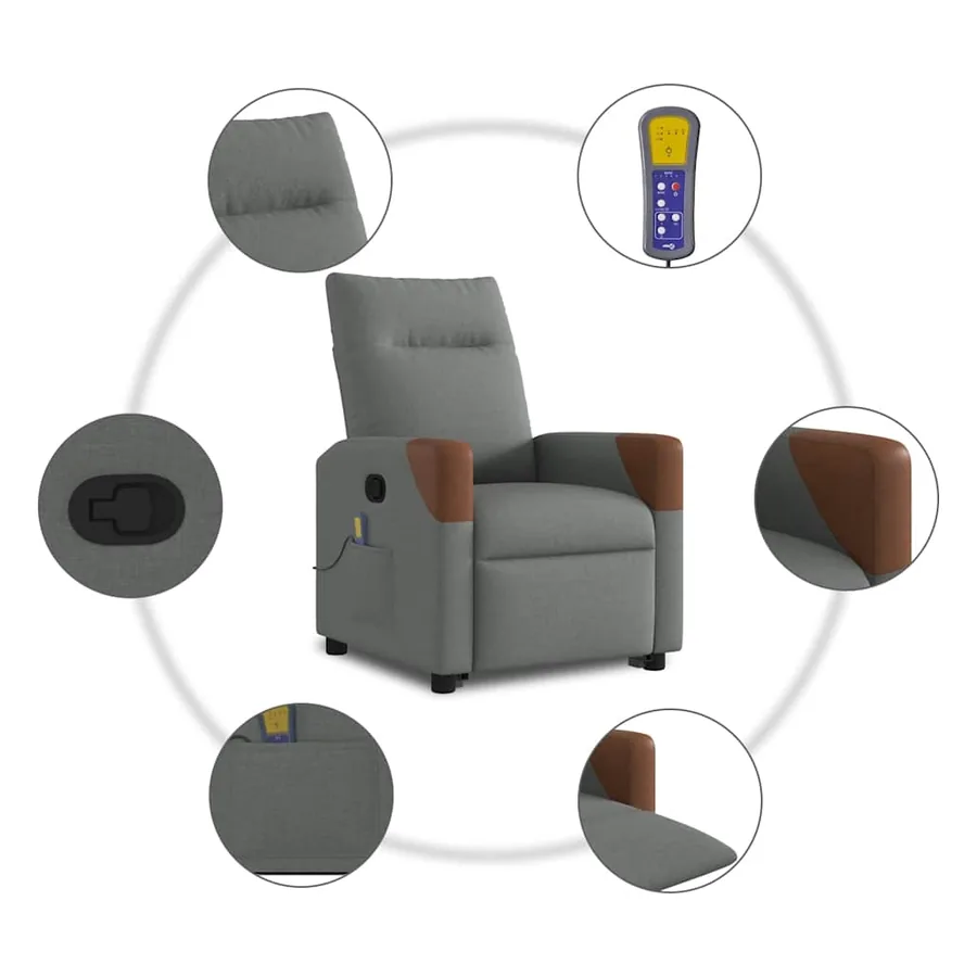Fauteuil de massage inclinable Gris foncé Tissu - 10