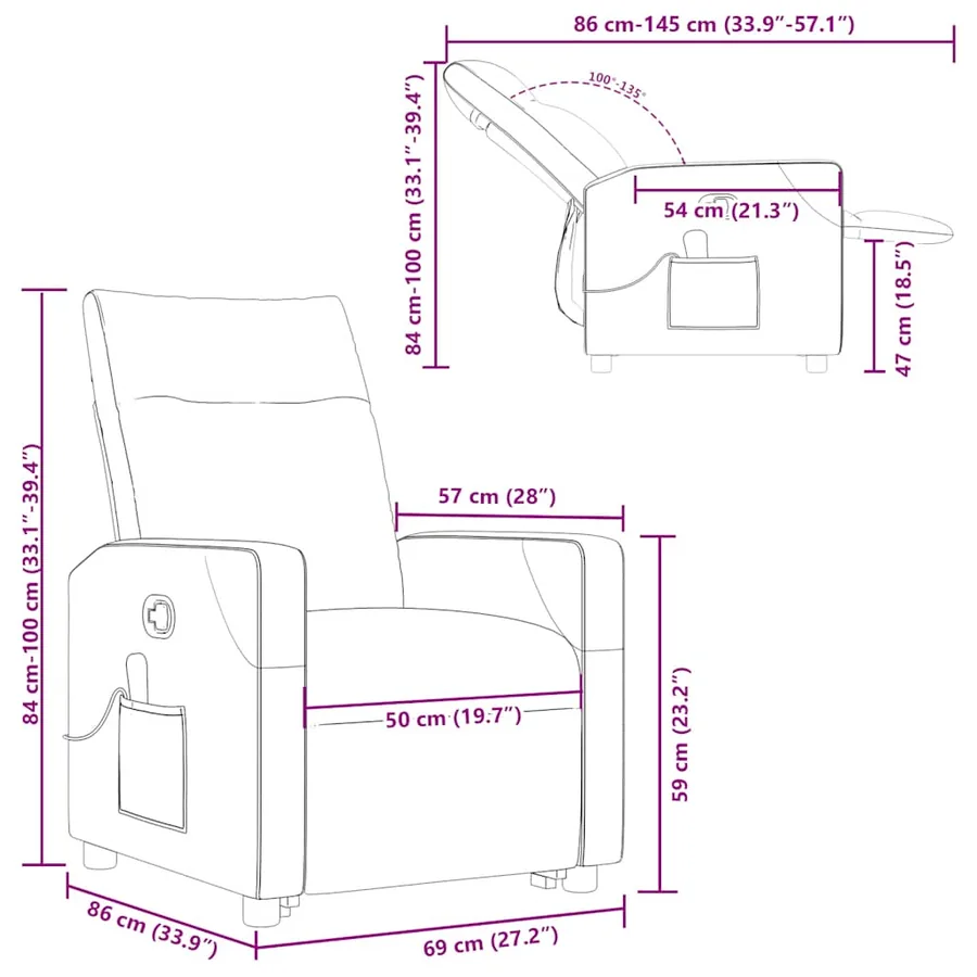 Fauteuil de massage inclinable Gris foncé Tissu - 17