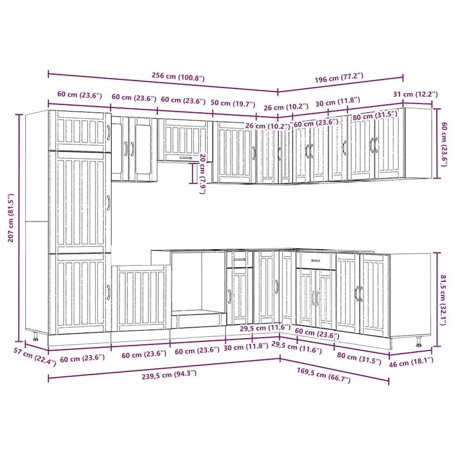 Ensemble d'armoires de cuisine 14 pcs Lucca bois d'ingénierie - 8